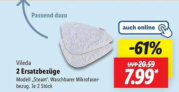 Vileda 2 Ersatzbezüge Modell „Steam“ - Waschbarer Mikrofasertuch