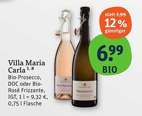 Villa Maria Carla Bio-Prosecco, DOC oder Bio-Rosé Frizzante