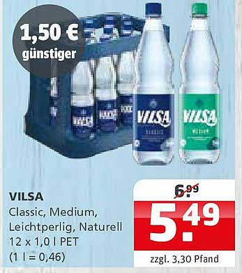 VILSA Classic, Medium, Leichtperlig, Naturell 12 x 1,0 l PET