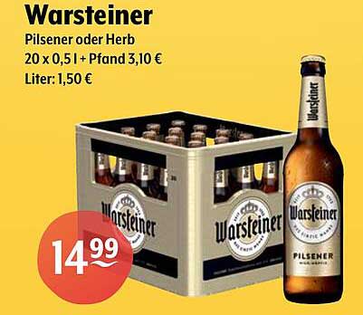 Warsteiner Pilsener oder Herb - 20 x 0,5 l