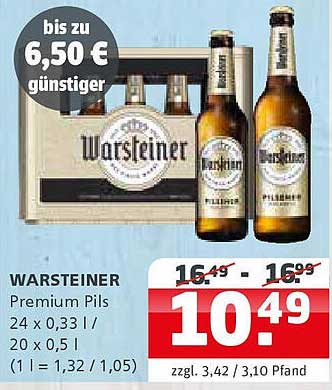 WARSTEINER Premium Pils - 24 Flaschen à 0,33 l oder 20 Flaschen à 0,5 l