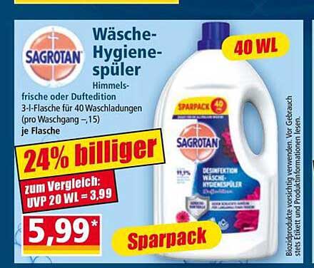 Wäsche-Hygienesprüler Himmelsfrische oder Duftedition 3-l-Flasche für 40 Waschladungen