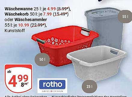 Wäschewanne 25 l; je 4,99 (8,99), Wäschekorb 50 l; je 7,99 (15,49) oder Wäschesammler 55 l; je 10,99 (22,99) Kunststoffe
