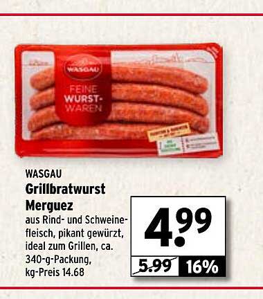 WASGAU Grillbratwurst Merguez - Pikant gewürzt für den perfekten Grillgenuss