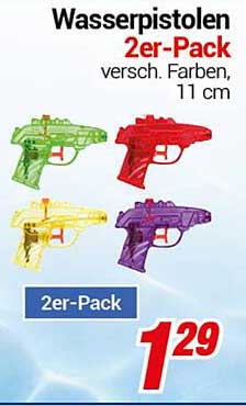 Wasserpistolen 2er-Pack - verschiedene Farben, 11 cm