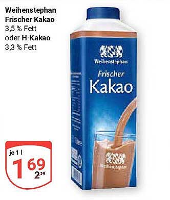 Weihenstephan Frischer Kakao 3,5 % Fett oder H-Kakao 3,3 % Fett