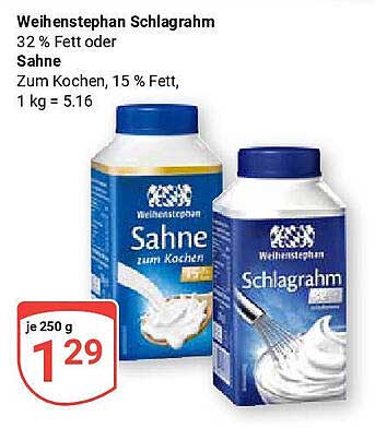 Weihenstephan Schlagrahm 32 % Fett oder Sahne zum Kochen