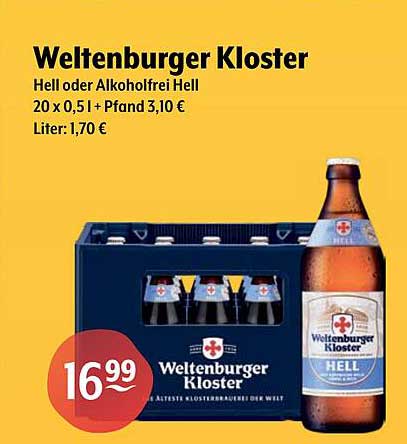 Weltenburger Kloster Hell oder Alkoholfrei - 20 x 0,5 l