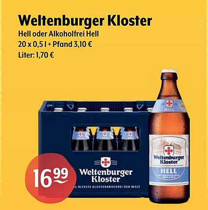 Weltenburger Kloster Hell oder Alkoholfrei Hell - 20 x 0,5 l