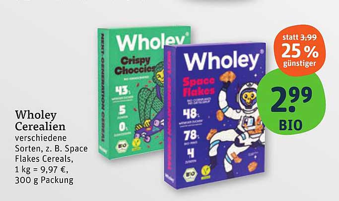 Wholey Cerealien verschiedene Sorten, z. B. Space Flakes Cereals