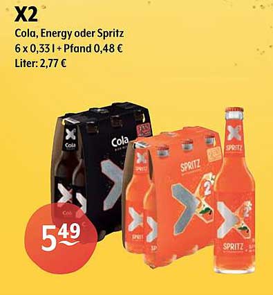 X2 Cola, Energy oder Spritz – 6 x 0,33 l