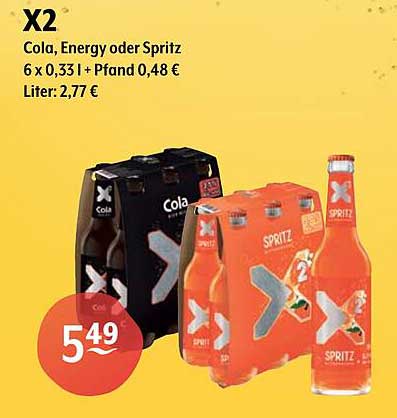 X2 Cola, Energy oder Spritz 6 x 0,33l