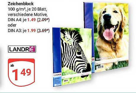 Zeichenblock 100 g/m², je 20 Blatt, verschiedene Motive, DIN A4 & DIN A3