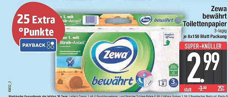 Zewa bewährt Toilettenpapier 3-lagig, je 8x150 Blatt