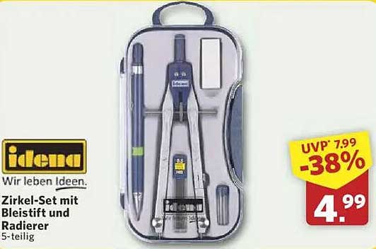 Zirkel-Set mit Bleistift und Radierer 5-teilig