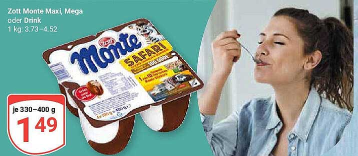 Zott Monte Maxi, Mega oder Drink