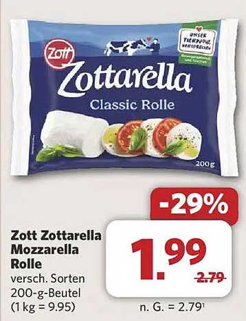 Zott Zottarella Mozzarella Rolle 200g