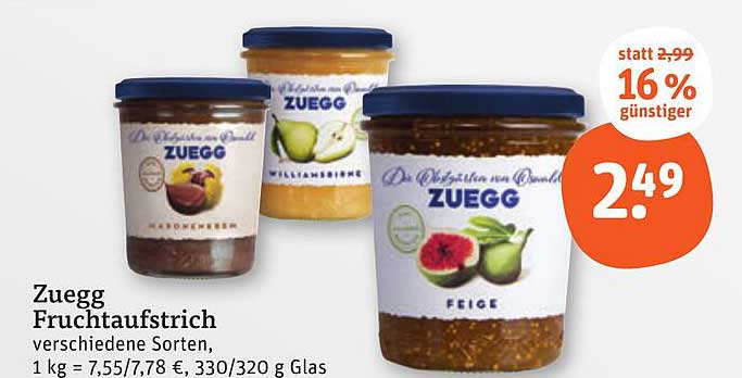 Zuegg Fruchtaufstrich – verschiedene Sorten, 330/320 g für nur 2,49 €
