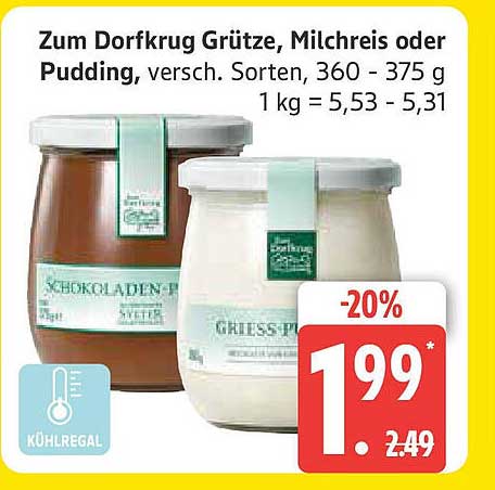 Zum Dorfkrug Grütze, Milchreis oder Pudding, versch. Sorten, 360 - 375 g