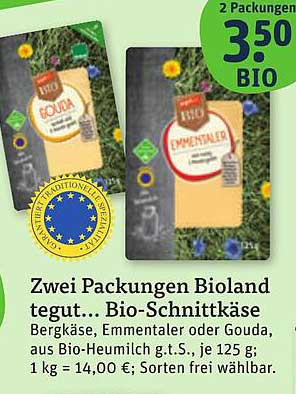 Zwei Packungen Bioland tegut... Bio-Schnittkäse