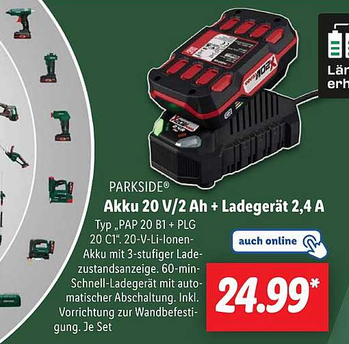 PARKSIDE® Akku 20 V/2 Ah + Ladegerät 2,4 A