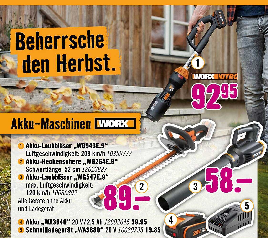 Akku-Laubbläser WG543E.9 - Luftgeschwindigkeit 209 km/h