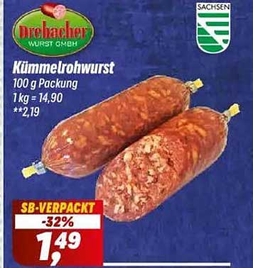 Drebacher Kümmelrohwurst 100 g Packung