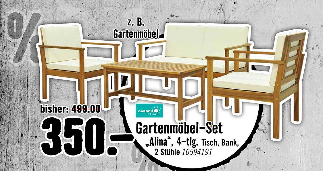 Gartenmöbel-Set „Alina“, 4-tlg. Tisch, Bank, 2 Stühle