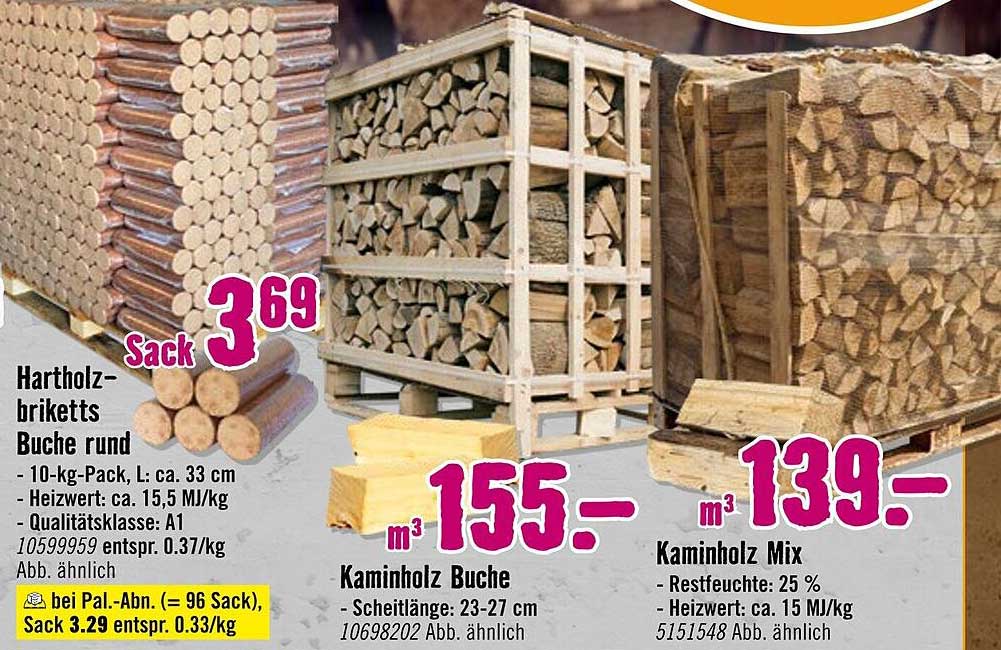 Hartholzbriketts Buche rund im 10-kg-Pack