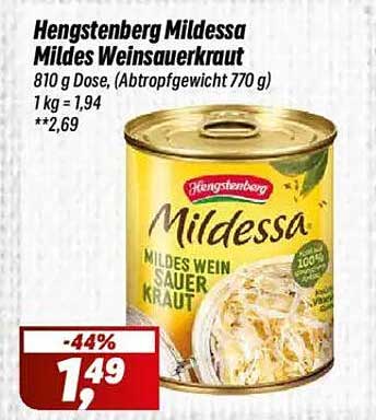 Hengstenberg Mildessa Mildes Weinsauerkraut 810 g Dose