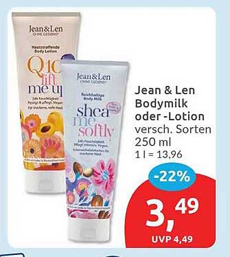Jean & Len Bodymilch oder -Lotion 250 ml, verschiedene Sorten