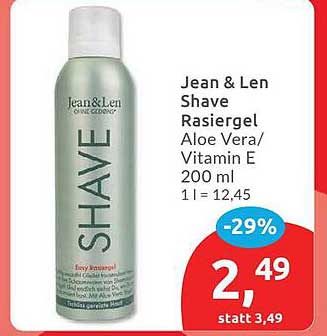 Jean & Len Shave Rasiergel Aloe Vera/Vitamin E 200 ml