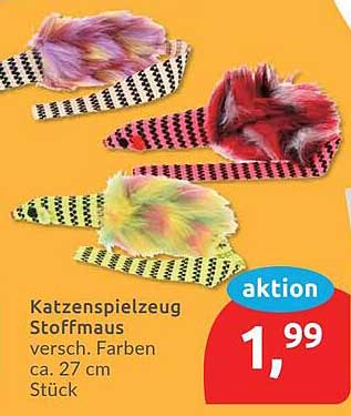 Katzenspielzeug Stoffmaus verschieden. Farben, ca. 27 cm Stück