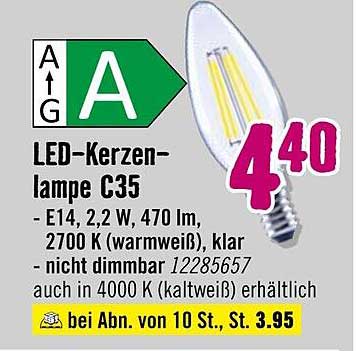 LED-Kerzenlampe C35 E14, 2,2 W, 470 lm, 2700 K (warmweiß)