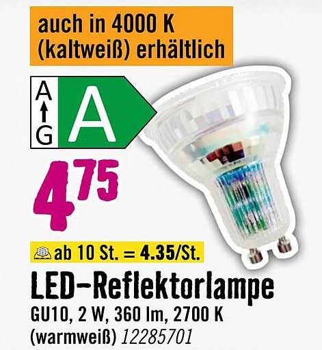 LED-Reflektorlampe GU10 2 W, 360 lm, 2700 K (warmweiß)