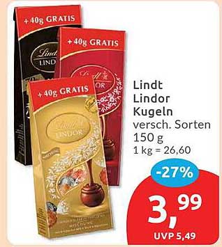Lindt Lindor Kugeln 150 g – 40 g GRATIS!