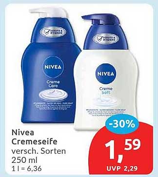 Nivea Cremeseife versch. Sorten 250 ml -30%