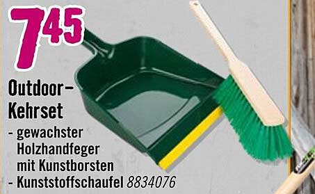 Outdoor-Kehrset - gewachster Holzhandfeger mit Kunststoffborsten und Kunststoffschaufel