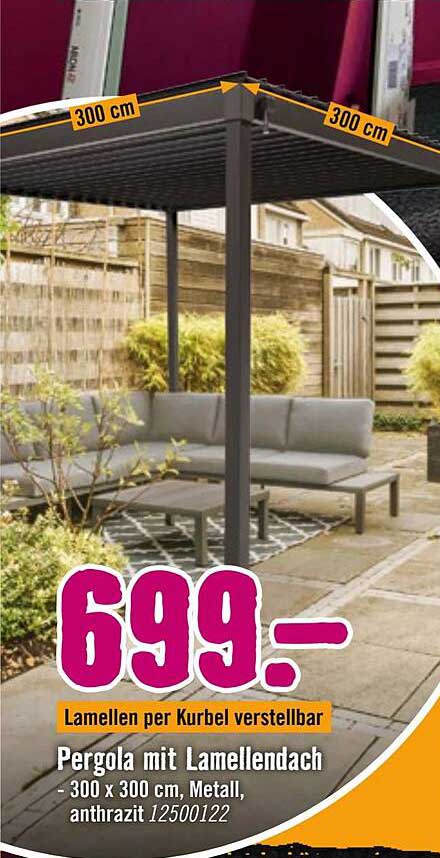 Pergola mit Lamellendach - 300 x 300 cm, Metall, anthrazit