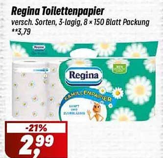 Regina Toilettenpapier, 8 x 150 Blatt Packung