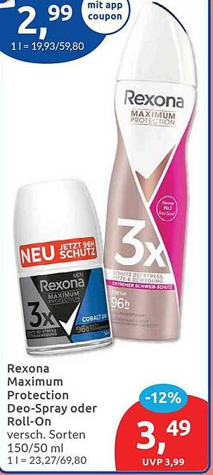 Rexona Maximum Protection Deo-Spray oder Roll-On verschiedene Sorten 150/50 ml