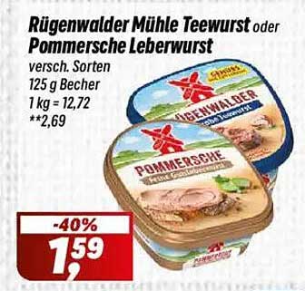 Rügenwalder Mühle Teewurst oder Pommersche Leberwurst 125 g Becher