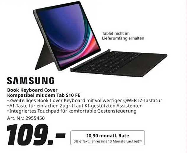 Samsung Book Keyboard Cover Kompatibel mit dem Tab S10 FE