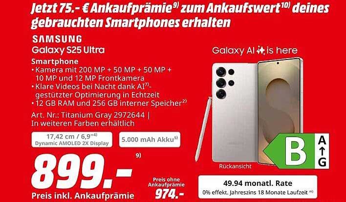 Samsung Galaxy S25 Ultra Smartphone mit Ankaufsprämie