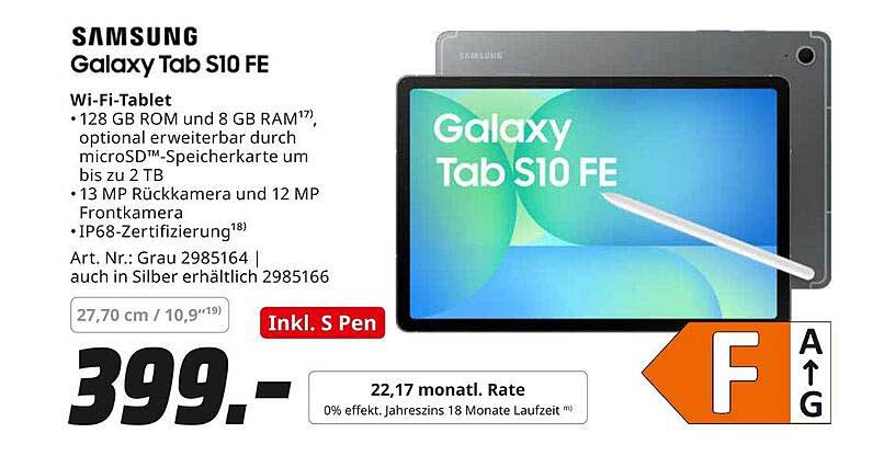 Samsung Galaxy Tab S10 FE 128 GB mit S Pen
