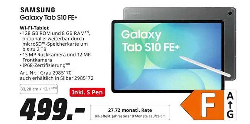 Samsung Galaxy Tab S10 FE+ mit 128 GB ROM und 8 GB RAM