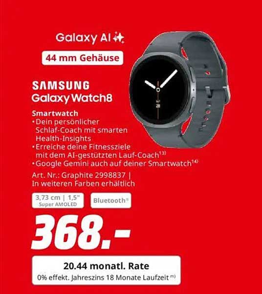 Samsung Galaxy Watch8 44 mm Gehäuse – Smartwatch mit intelligenten Fitnesslösungen