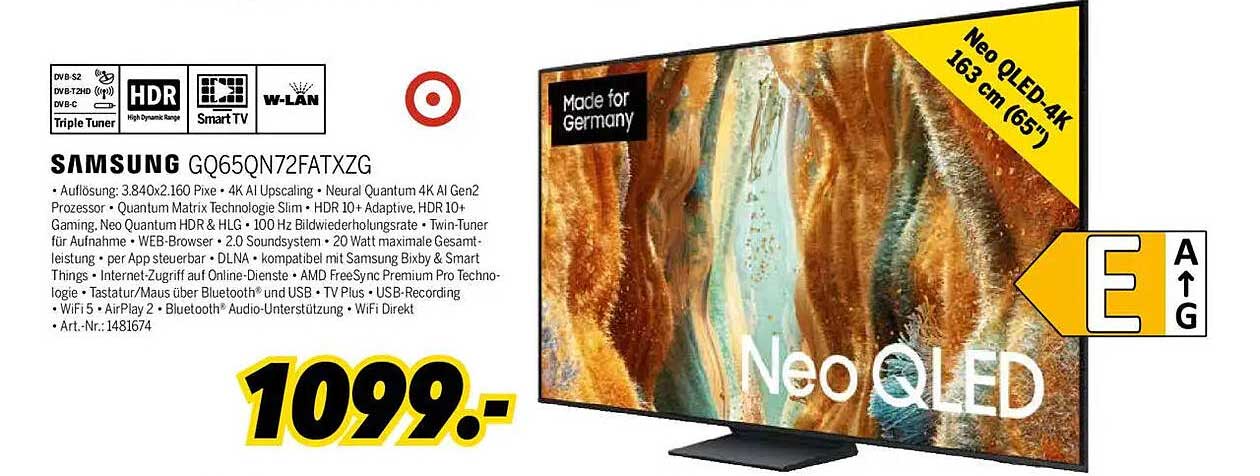 Samsung GQ65QN72FATXZG Neo QLED 4K Fernseher