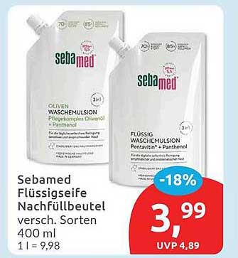 Sebamed Flüssigseife Nachfüllbeutel 400 ml für nur 3,99 €