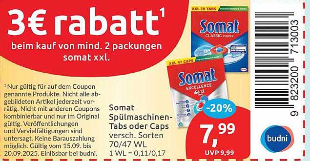 Somat Spülmaschinen-Tabs oder Caps - 20% Rabatt!